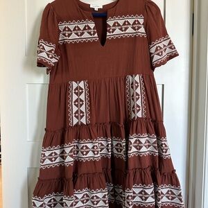 Brown Dress with White Embroidery